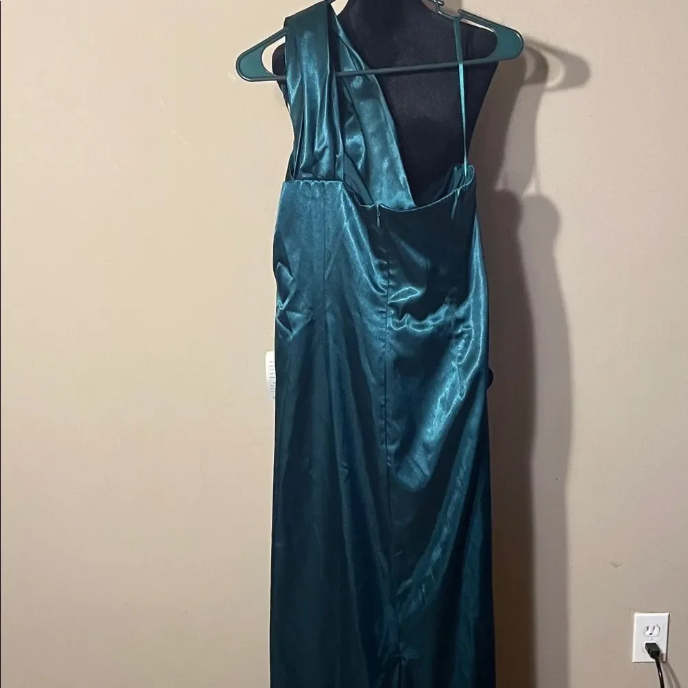 Eliza J One-Shoulder Teal Gown with Embellishment